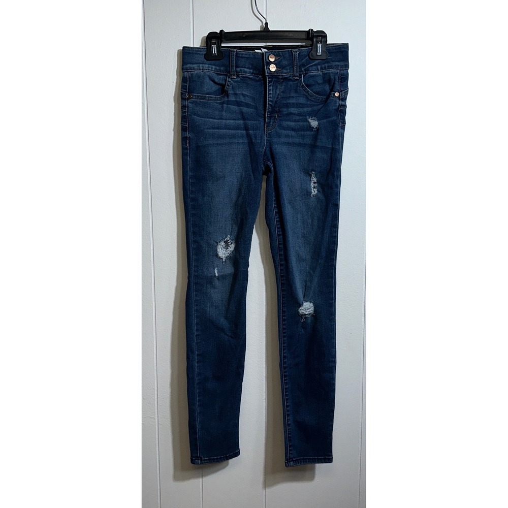 Candies Womens Skinny Jeans Dark Wash Distressed Ripped Stretch Denim Size 3